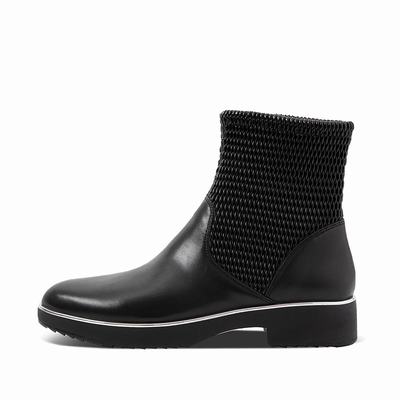 Fitflop Women's STRETCHY Leather Mix Ankle Boots - Black, XY5748369